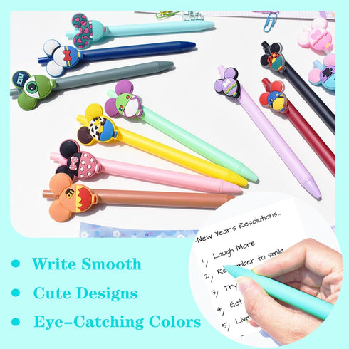 12 Pcs Cute Mouse Head Character Ears Pens Multi Color Pencil Nootbook Signature Office Desk Stationary Accessories Gifts for Student Teacher Scho...