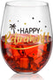 Patelai Happy Retirement Wine Glasses 17 oz, Retirement Gift for Women Men Stemless Wine Glasses Retired Crystal Cup Retired Gifts Black and Gold ...