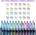 Shimmer Markers Outline Double Line: 24 Colors Glitter Metallic Pen Set Super Squiggles Sparkle Cool Fun Self Sparkly Kid Age 4 8 10 12 Girl Gift ...