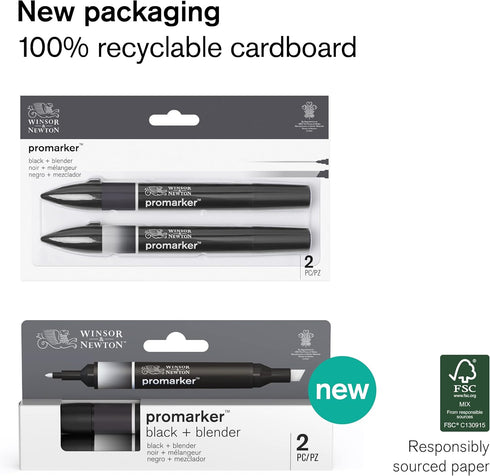 Winsor & Newton ProMarker Set, 2 Count, Black + Blender...