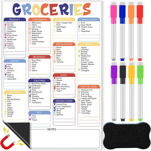 Large Grocery List Magnet Dry Erase Board for Fridge 12'' x 8'' Grocery List Magnet Pad with Magnetic Dry Erase Markers and Whiteboard Eraser for ...