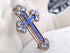 Alilang Copper Tone Sapphire Blue Colored Rhinestones Holy Cross Brooch Pin...