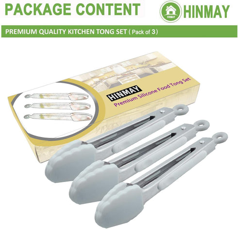 Mini Silicone Tongs 7-Inch Small Salad Tongs, Set of 3 (White)...