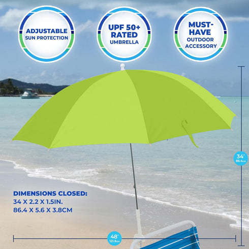 Rio Brands Wave Beach 4' Adjustable Clamp-On Beach Umbrella and Sun Shade, Lightweight Polyester Umbrella with Clamp for Chair...