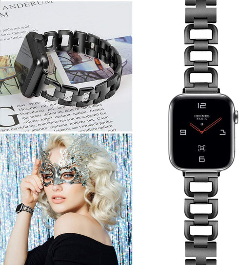 OULUCCI Compatible Apple Watch Bands For Women 2024-Series 10 42mm 41mm 40mm 38mm iwatch Series 9 8 7 6 SE 5 4 3 2 1 D-Shape Stainless Steel iWatc...