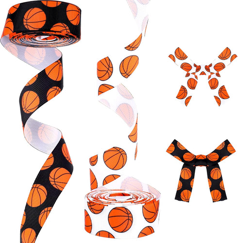 2 Rolls 10 Yards 7/8 Inches Basketball Softball Ribbon for Crafts Basketball Grosgrain Ribbon for Cheer Bows Team Gift Wrapping Uniform Sewing(Bas...