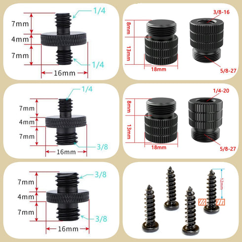 2PCS Camera Adapter Mount Multifunction Desktop Microphone Flange Mount Male 1/4-20 and 3/8-16 and 5/8-27 Inch Female Mic Monitor Mount...