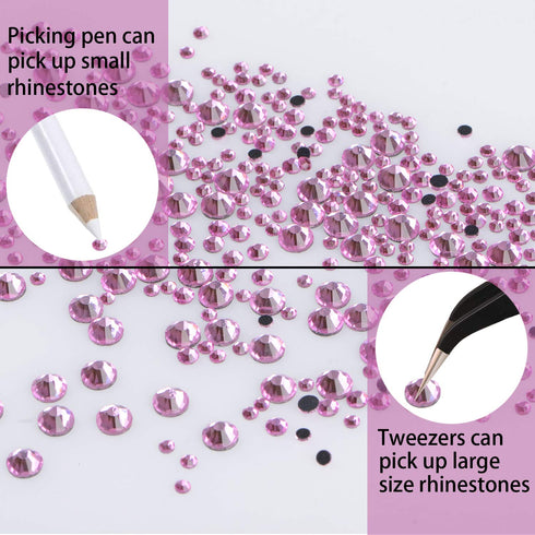 LPBeads 6400 Pieces Hotfix Rhinestones Pink Flat Back 5 Mixed Sizes Crystal Round Glass Gems with Tweezers and Picking Rhinestones Pen...