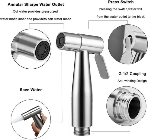 Bidet Sprayer Head with hook, stainless steel bidet sprayer kit, baby cloth diaper sprayer, easy to install for Personal Hygiene And Bedpan WC Spr...