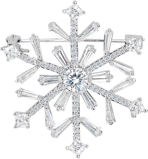 EleQueen Women's Silver-tone Full Zircon Winter Snowflake Art Deco Brooch Pin Clear...