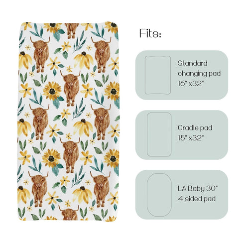 HawSkgFub Highland Cow Sunflower Changing Pad Cover for Baby Girls, Western Farm Animal Fall Flower Diaper Change Table Covers, Soft Stretchy Safe...
