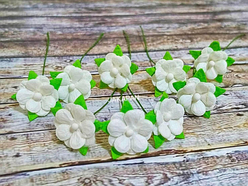 Mini Flowers Mulberry Paper Artificial Craft Scrapbook Wedding Supply Accessory DIY. Small Flower Bouquets, Greeting Cards Decorations. (White)...