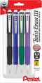 Pentel Twist Erase III Premium Mechanical Pencil 0.5mm 4 pack Assorted Barrels (1 each Black, Blue, Green, Violet)...