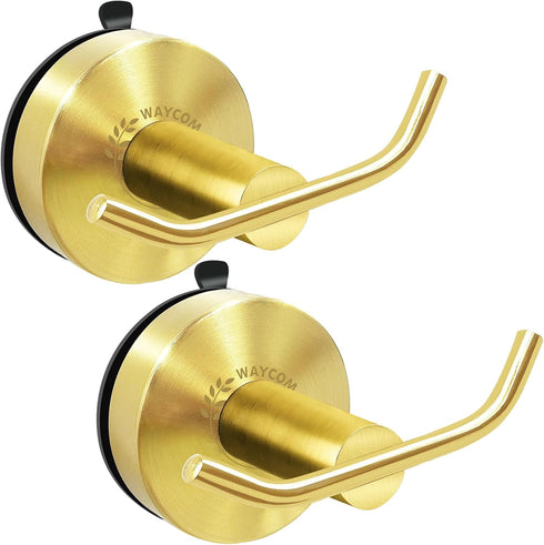 WAYCOM Suction Cup Hooks for Shower, 2Pcs Towel Hook for Bathroom Wall SUS304 Vacuum Stainless Steel Shower Hooks Bathroom, Kitchen, Glass Door, T...