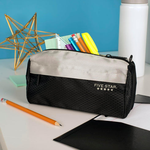 Five Star Pencil Pouch, Pencil Case, 9-Pocket Pouch, 4" x 8", Black/Grey (505600A-ECM)...