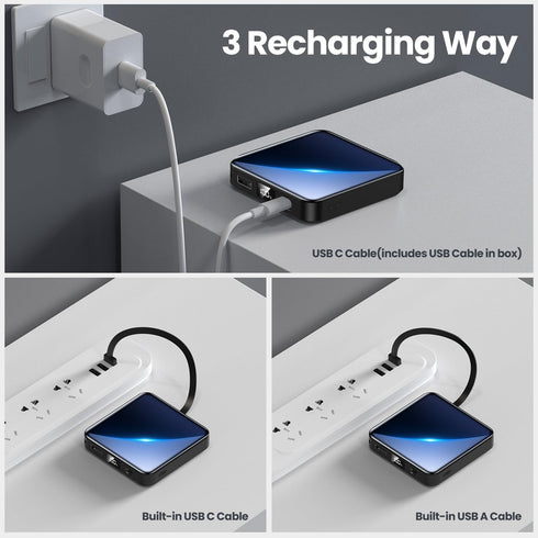 Small Portable Charger,12000mAh Fast Charging Portable Power Bank Built-in 4 Cables,USB C Input/Output with LED Display,External Battery Portable ...