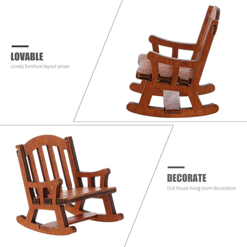 NUOBESTY Doll House Rocking Chairs Wooden Miniature Chairs Dollhouse Furniture Ornament Decor for Dollhouse Accessories Brown...