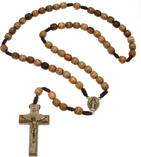 Alexander Castle Our Father Solid Wooden Rosary Beads (Handmade - Brazilian Walnut) with Madonna Medallion Junction - Comes in Velour Gift Pouch...