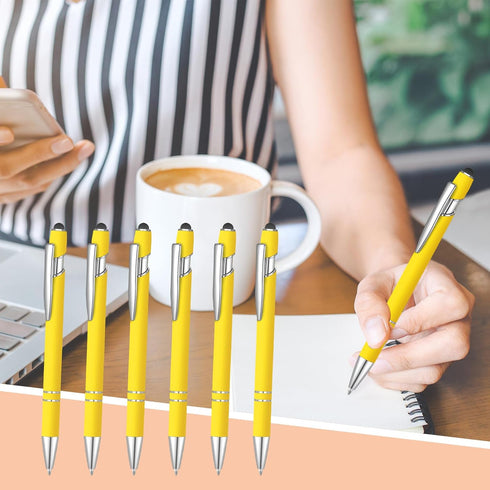 6 Pcs Blue Ink Ballpoint Pen with Stylus Tip 2 in 1 Ballpoint Pen Metal Pens Stylus Pen for Touch Screens School Office Coworkers (Yellow)...