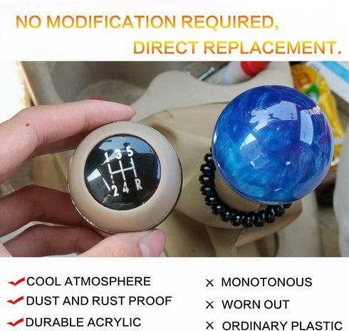 Shift knob Round Ball Marble Style Universal for Manual Automatic Vehicles with 3 adapters (Blue)...