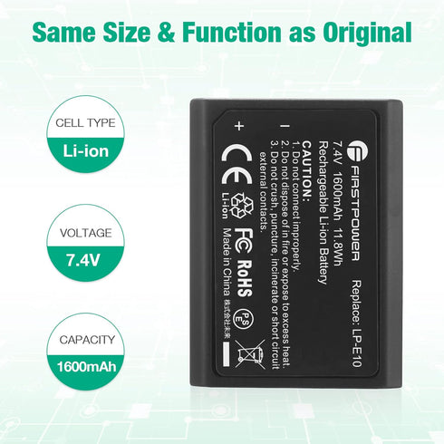 FirstPower Replacement LP-E10 Batteries Compatible with Canon EOS Rebel T3, T5, T6, T7, T100, Kiss X50, Kiss X70, 1100D, 1200D, 1300D, 2000D Camer...