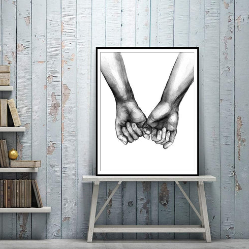 Kiddale Love and Hand in Hand Wall Art Canvas Print Poster,Simple Fashion Black and White Sketch Art Line Drawing Decor for Home Living Room Bedro...