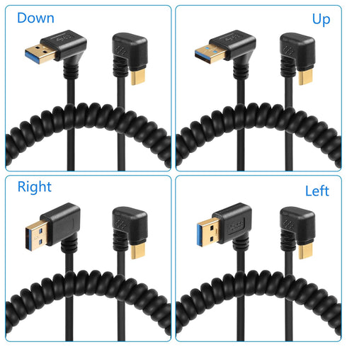 SinLoon U Shape USB Type C Spring Cable 5Gbps Retractable 90 Degree USB3.0 to USB C Charging Cable and Data Transfer for Phone, Tablet, Other USB ...