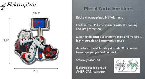 Elektroplate Officially Licensed DC Comics Harley Quinn OEM Chrome Metal Auto Emblem for Cars, Trucks, and All Auto | Universal Fit at 3.0" x 2.8"...
