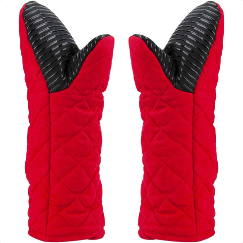 Puppet Oven Mitts Red Cotton Silicone Non-Slip Long Sleeve Arm Soft,Oven Gloves for Women Mum Hot 500? Heat Resistant Hand Safe Microwave Home Kit...
