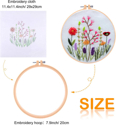 FEPITO 5 Sets Embroidery Starter Kit with Pattern and Instructions Cross Stitch Kit Including 5 Pcs Embroidery Clothes with Floral Pattern, 2 Pcs ...