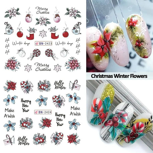 SINSEN Christmas Nail Art Stickers, Winter Nail Decals Water Transfer Xmas Nail Art Supplies Colorful Gingerbread Man Wreath Bell Merry Christmas ...