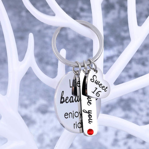 Sweet 16 keychain Gifts for Girls Daughter Son from Dad Mum Life is Beautiful Enjoy the Ride 16th Birthday Gift for Teens Boys Jesus Baptism Keyri...