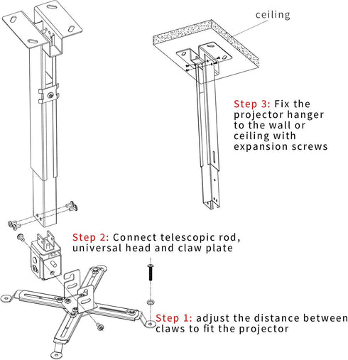 Projector Mount Wall or Ceiling Projection Mount Bracket with Adjustable Height and Extendable Arms Mount for Home and Office Projector...