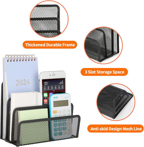 2 Pieces Desk Mail Organizer, Metal Mesh Small File Holders Letter Organizer, Bill/Document/Filing/Folders/Paper Organizer for Desktop (BLACK-2PCS...