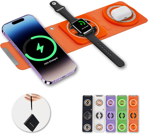 3-in-1 Foldable Magnetic Wireless Charger Keychain, 15W Travel Fast Charger Phone 15/14/13/12 Pro/Max/Plus, Watch, AirPods, Galaxy/Note, Charge 2 ...