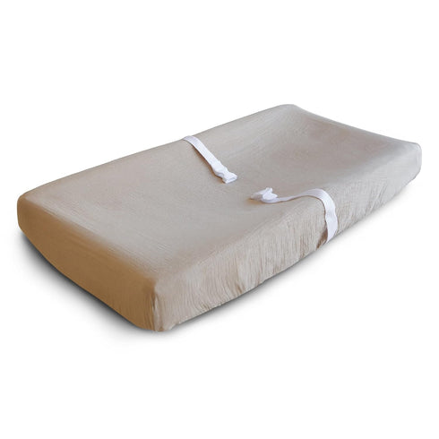 mushie Extra Soft Muslin Fitted Changing Pad Cover (Pale Taupe)...