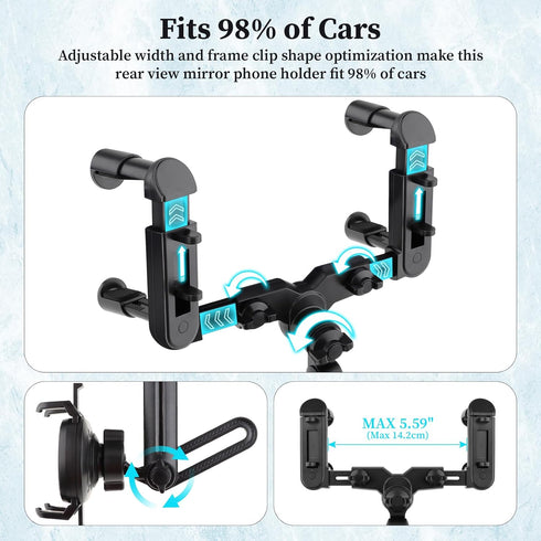 Rearview Mirror Phone Holder for Car - Adjustable Multifunctional 360°Rotatable and Retractable Bracket for Car Rear View Mirror Mount Holders...