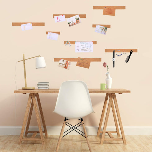 Uanchu Cork Strips Bulletin Bar Strips Pin Board Bar Strips Frameless Notice Board Strip with 1 Roll Double Side Tape 100 Push Pins for Office Bac...