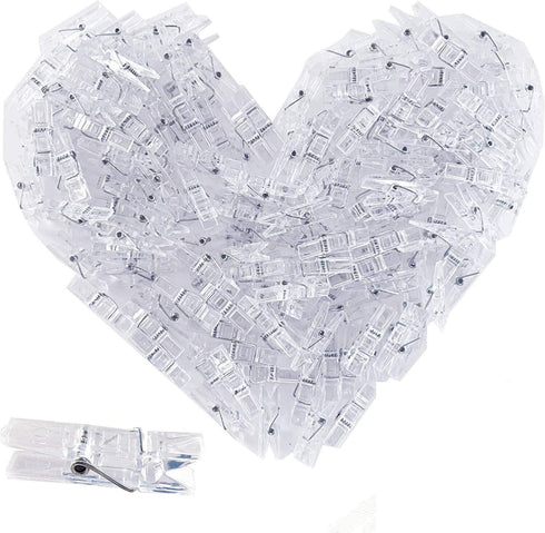 128 Pieces Photo Clips Mini Transparent Plastic Clear Clips, Clothespins Binder Clips for Hanging String Fairy Lights Picture, Polaroid Clips as G...