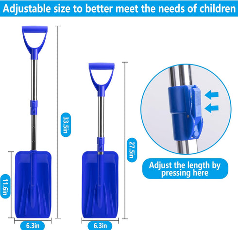 27.5-33.5 Inch Adjustable Kids Snow Shovel- Detachable Kids Digging Snow Shovel with D-Grip Handle- Durable Beach Snow Shovels for Kids Outdoor Ya...