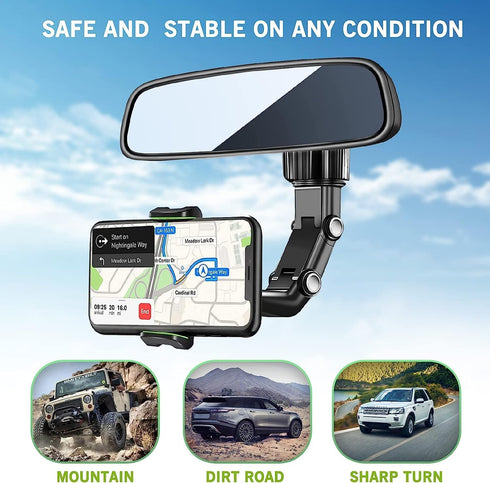 Rearview Mirror Phone Holder for Car-360° Rotatable and Retractable Car Phone Holder with Adjustable Length Upgraded Multifunctional Rearview Mirr...
