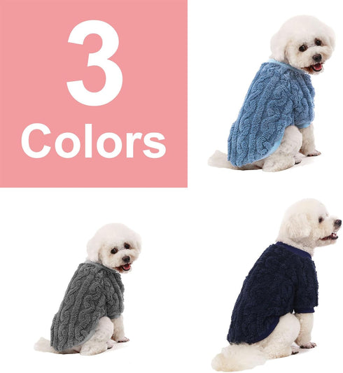 Dog Sweater, 3 Pack Dog Sweaters for Small Dogs or Cats, Girl or Boy, Warm Dog Clothes Shirt Coat for Winter Christmas (Blue, Dark Blue, Grey, Med...