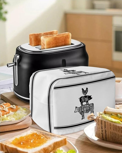 Toaster Dust Cover with Pockets, Farmhouse Cow Pig Chicken Black White Pattern Soft Washable 2 Slice Toaster Cover, Dust-proof Cover for Small App...