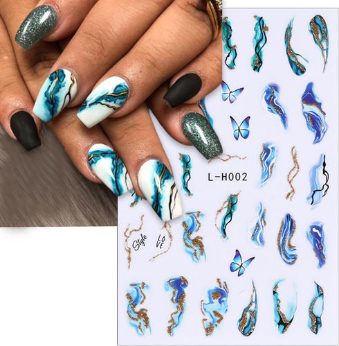 6 Sheets Smoky Marble Nail Art Stickers 3D Self-Adhesive Butterfly Nail Decals Wavy Stripes Geometry Abstract Nail Design Textured Lines Blooming ...