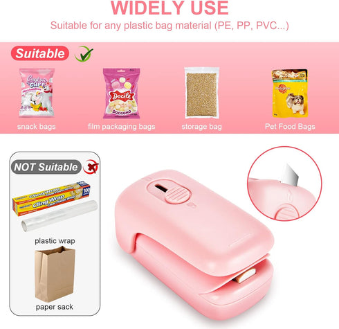 Mini Bag Sealer, Kenossion Chip Bag Sealer - Bag Sealer Heat Seal with Cutter & Magnet, Portable Mini Sealing Machine to Reseal Plastic Bags & Kee...