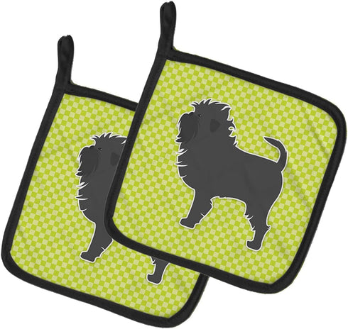 Caroline's Treasures BB3848PTHD Affenpinscher Checkerboard Green Pair of Pot Holders Kitchen Heat Resistant Pot Holders Sets Oven Hot Pads for Coo...