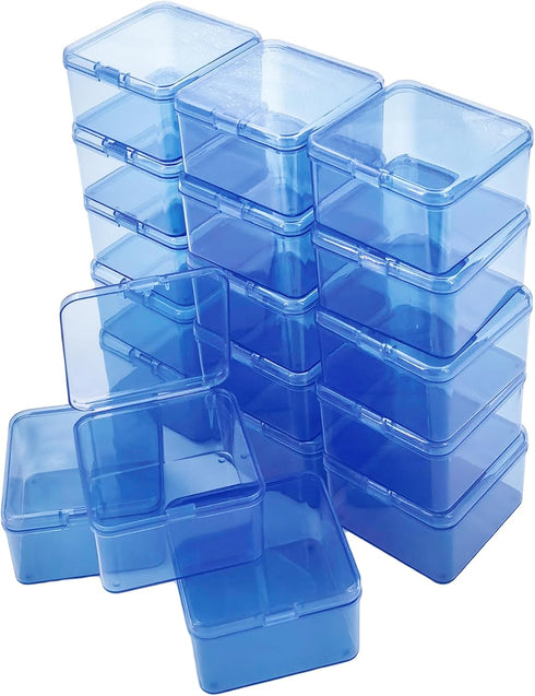 Goodma 18 Pieces Square Empty Mini Plastic Organizer Storage Box Containers with Hinged Lids for Small Items and Other Craft Projects (Blue, 2.56 ...