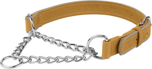 OOPSDOGGY Reflective Leather Martingale Dog Collar - Adjustable No Pull Stainless Steel Chain Training Collar for Small Medium Large Dogs Puppy (C...