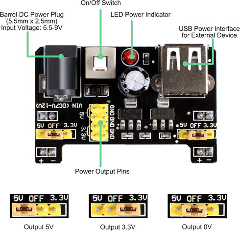 Electronics Component Fun Kit for Arduino with Power Supply Module, Jumper Wire,Precision Potentiometer,830 tie-Points Breadboard Compatible with ...