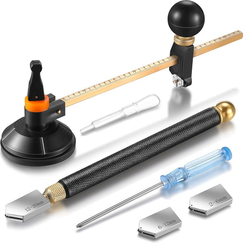 Mudder 6 Pieces Glass Cutter Tool Set Includes Pencil Style Cutting Tool 11.8 Inch/ 30 cm Adjustable Circular Cutter 2-20 mm Carbide Cutter Screwd...